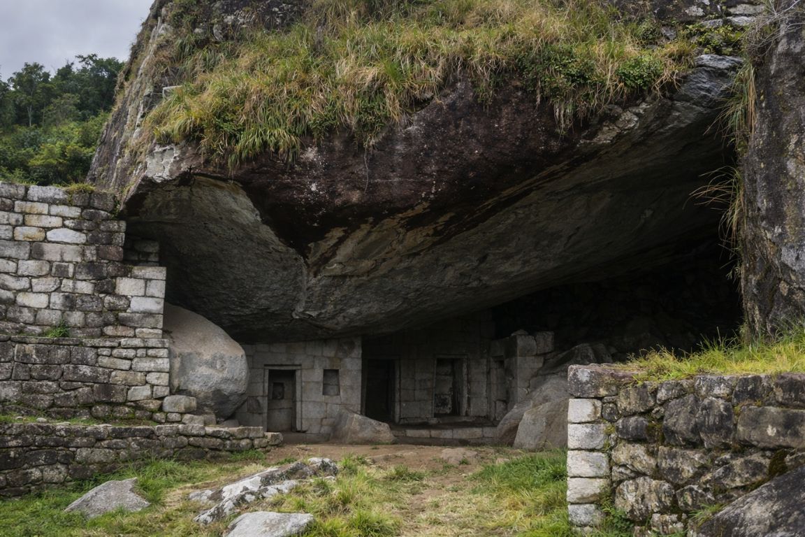 Temple of the Moon stone chambers carved into the mountain explored with Machu Picchu Guided Tours.